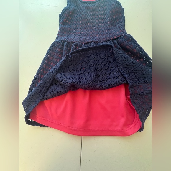 PRINCESS 2 GIRLS SIZE 4 NAVY BLUE OPEN WEAVE OVER FULL PINK LINING DRESS - Picture 8 of 8